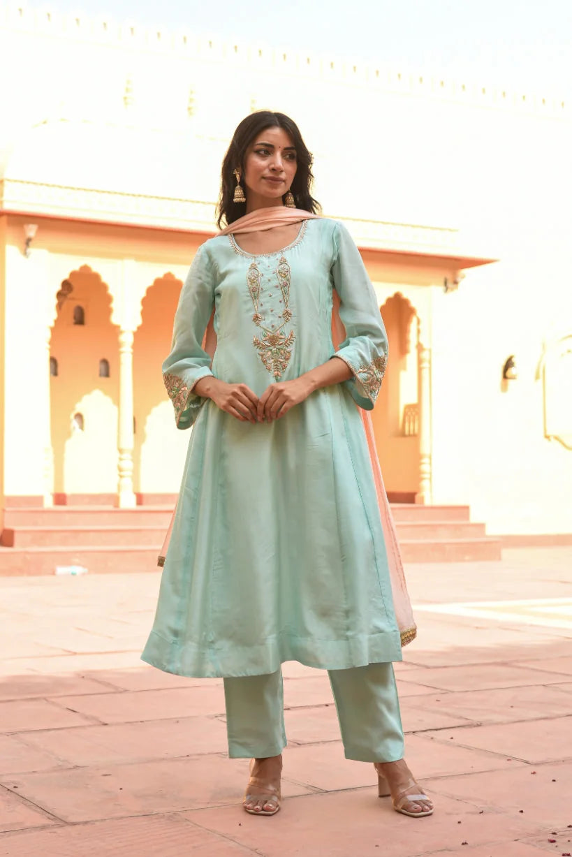 Sea Green Embroidery Kurta Set
