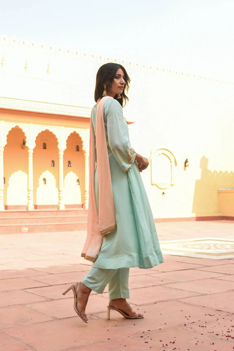 Sea Green Embroidery Kurta Set