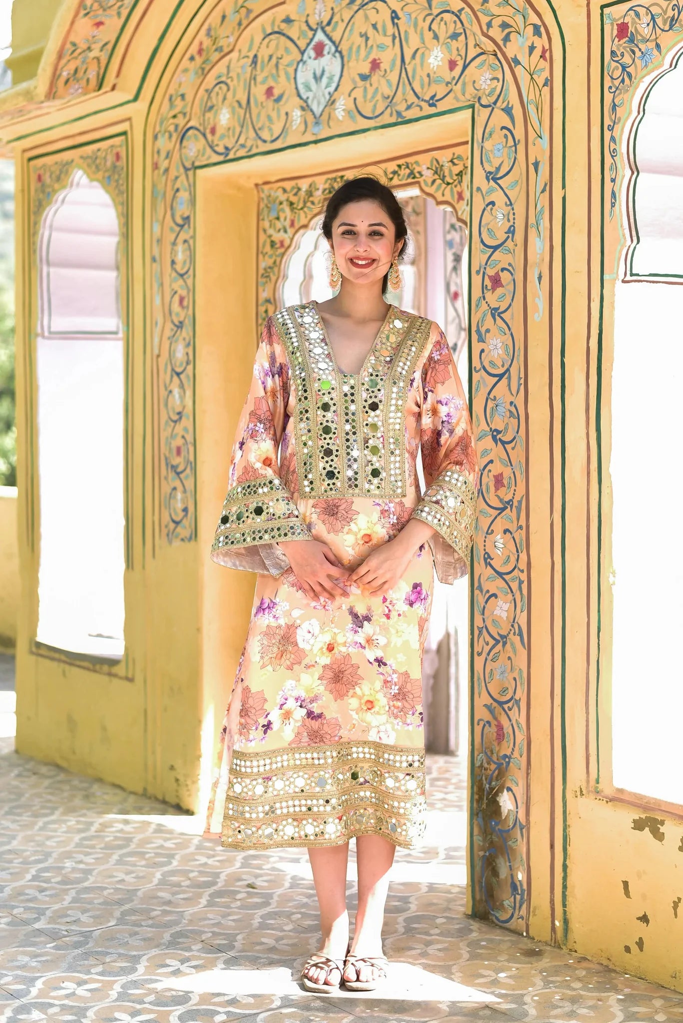 Floral Mirage Satin Afghani Dress
