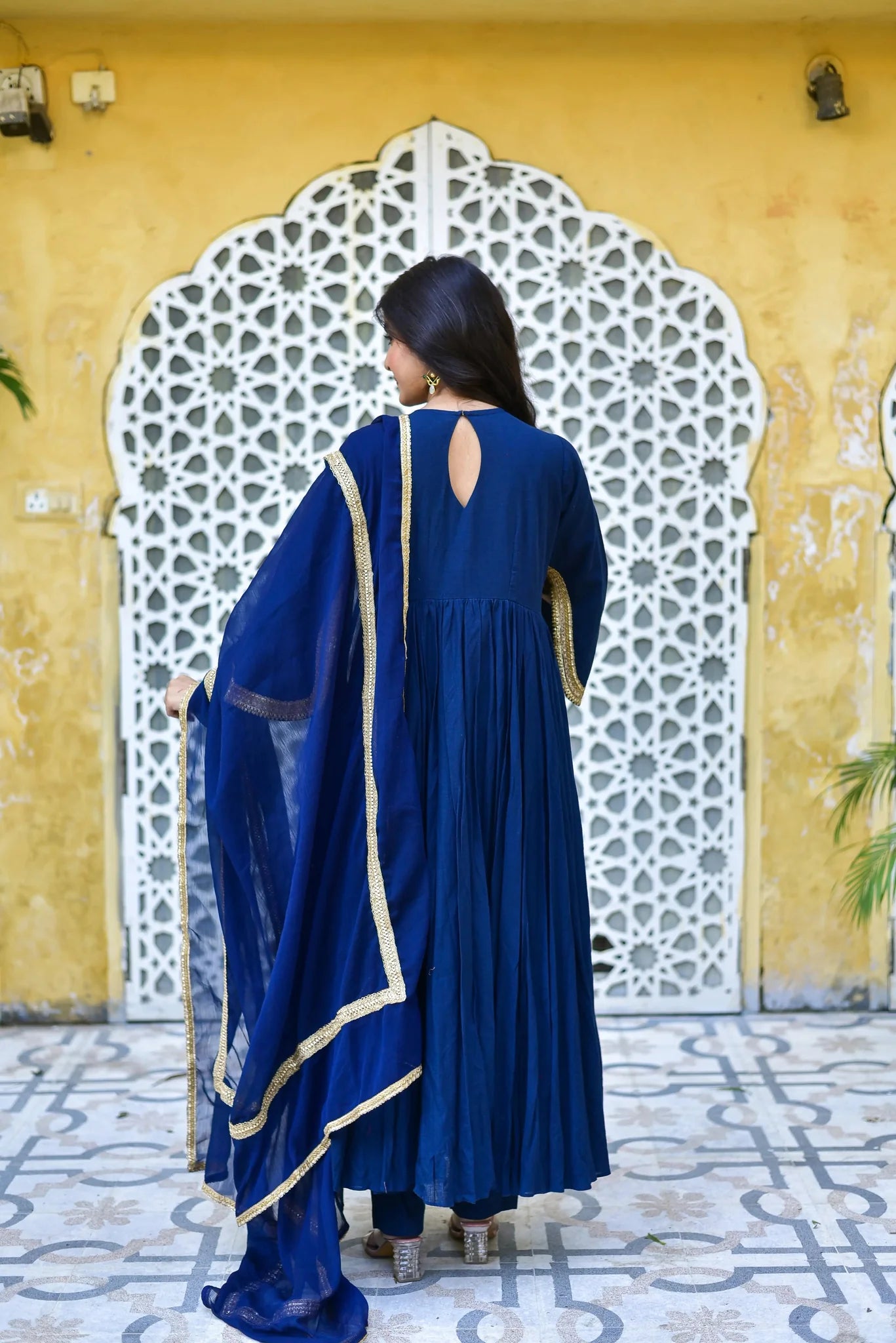 Blue Mastani Anarkali Set - Luxury Fashion by Saroj Jain - View 7