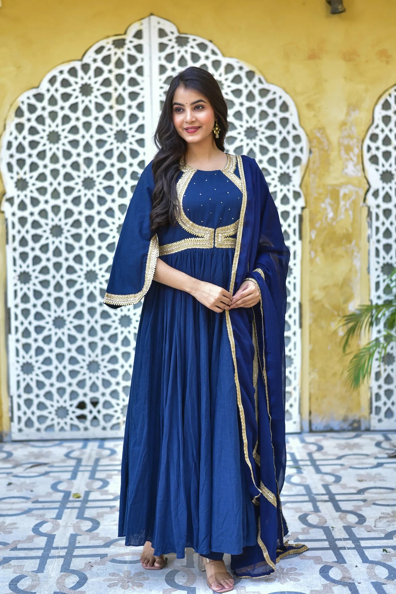 Blue Mastani Anarkali Set - Luxury Fashion by Saroj Jain - View 8