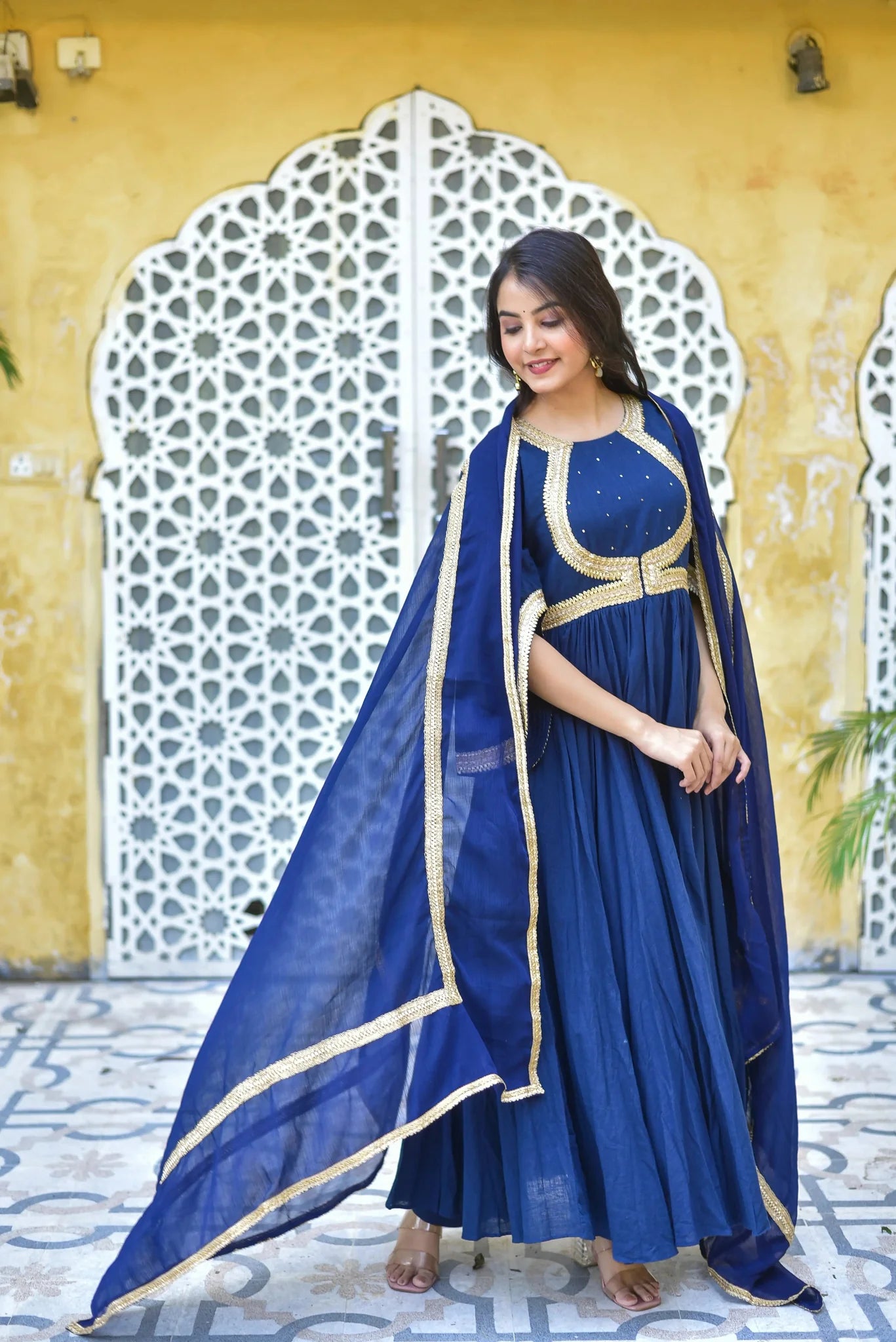 Blue Mastani Anarkali Set - Luxury Fashion by Saroj Jain - View 6