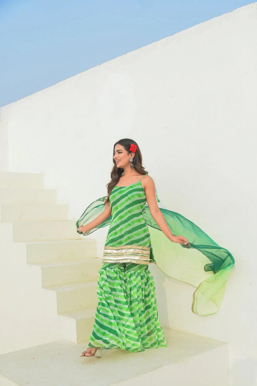 Green Leheriya Kurta Sharara Set