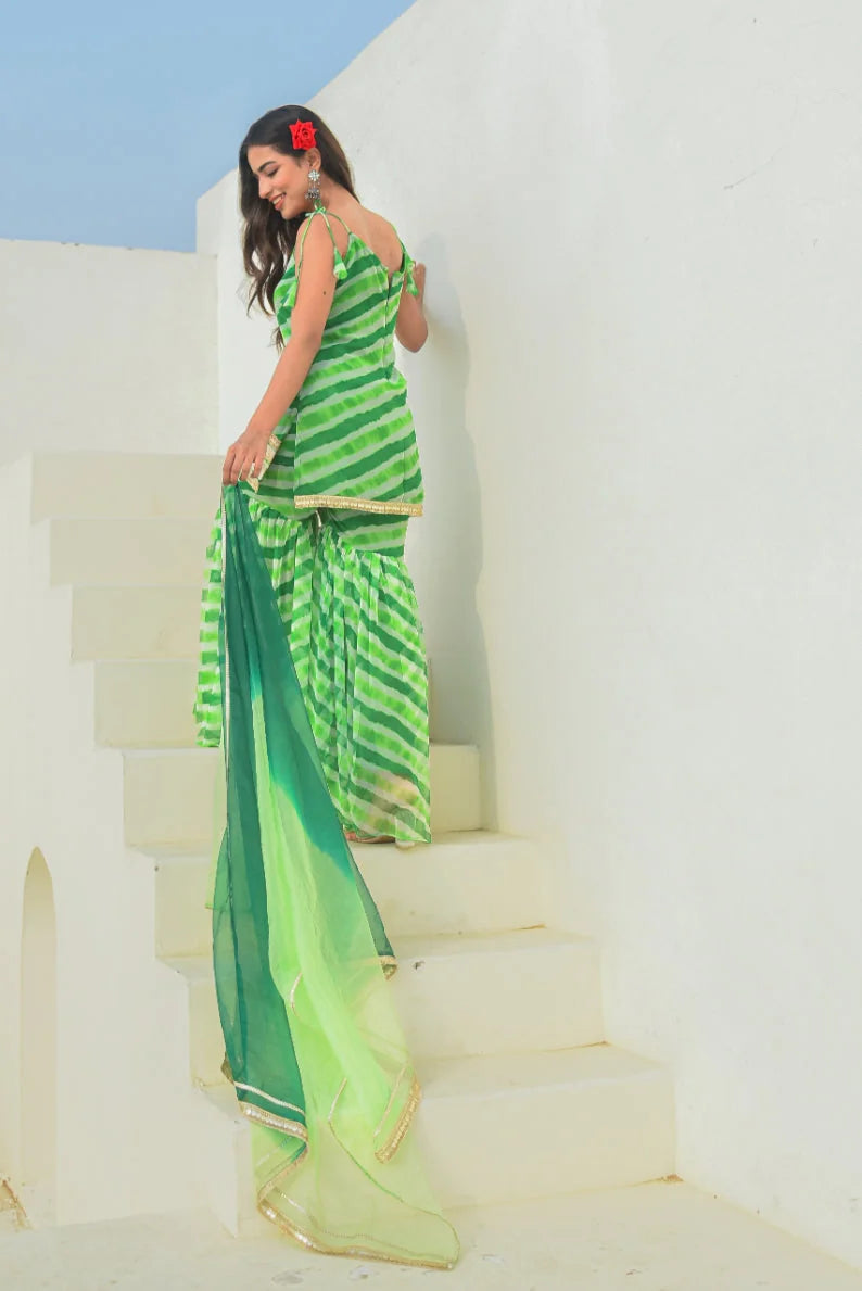 Green Leheriya Kurta Sharara Set