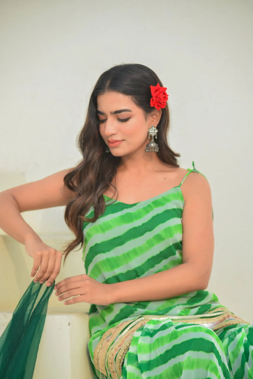 Green Leheriya Kurta Sharara Set