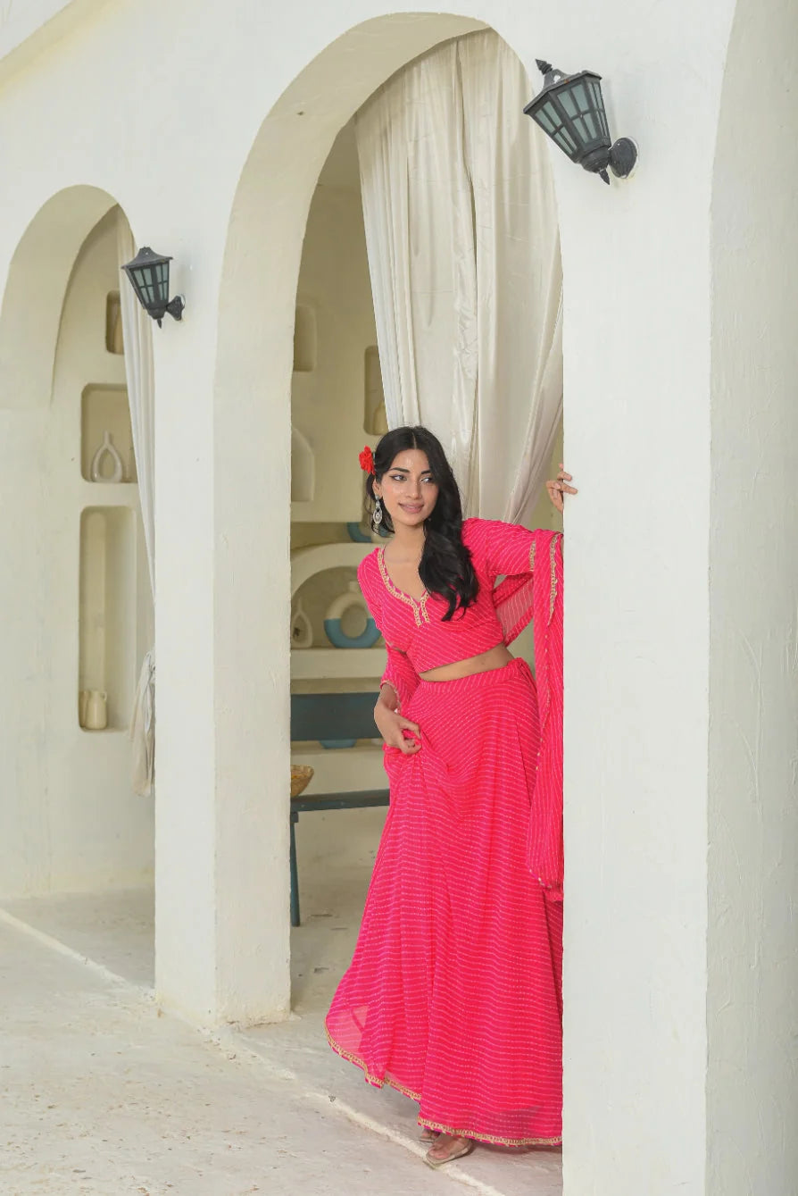 Pink Mothada Umbrella Lehenga Set