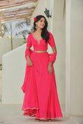 Pink Mothada Umbrella Lehenga Set