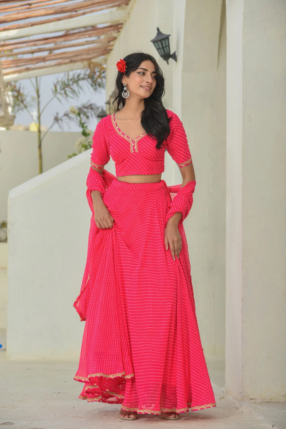 Pink Mothada Umbrella Lehenga Set