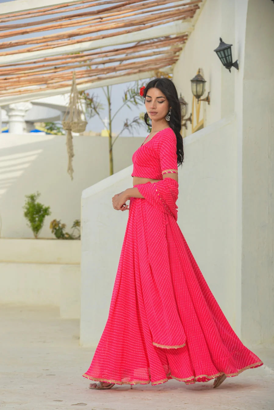 Pink Mothada Umbrella Lehenga Set