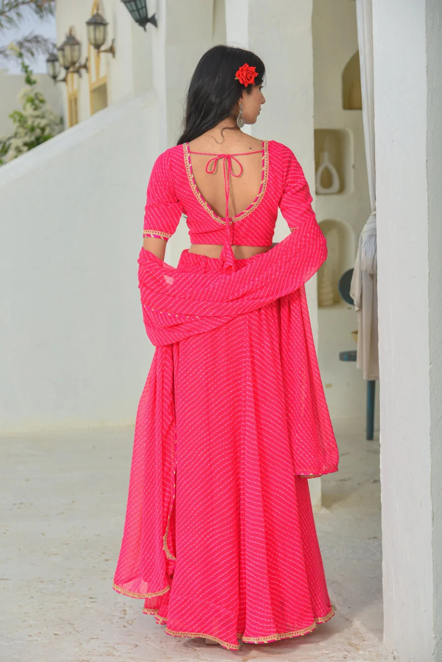 Pink Mothada Umbrella Lehenga Set