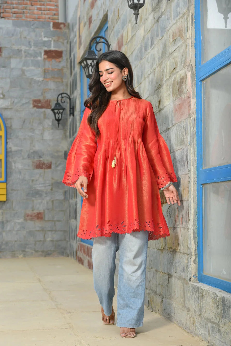 Red Cut Work Kurti