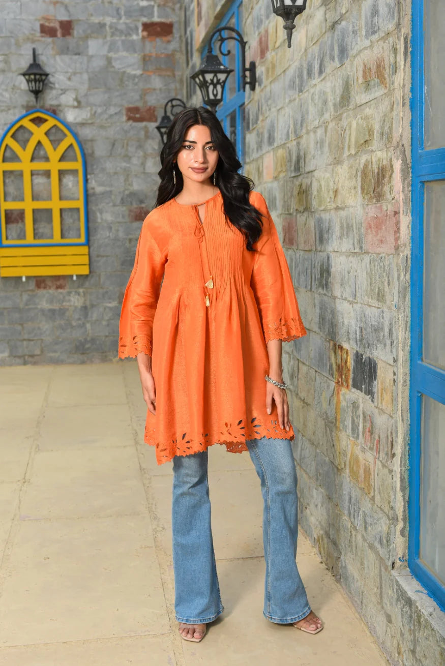 Orange Cut Work Kurti