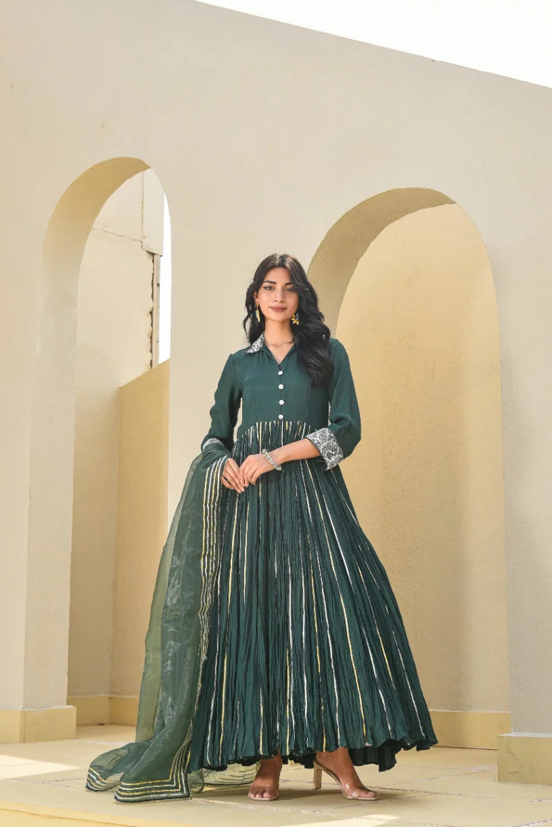 Emerald Green Heavy Work Anarkali Dress With Duppta
