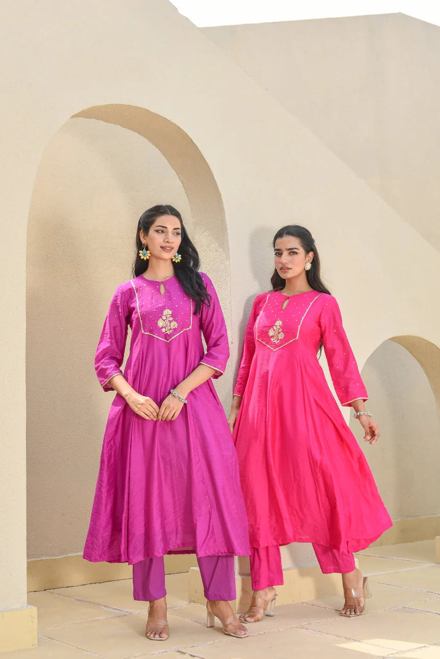 Orchid Mukesh Work A-Line Kurta Set