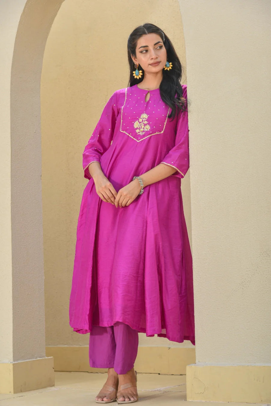 Orchid Mukesh Work A-Line Kurta Set