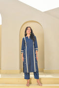 Navy Blue Zari Silk Kurta Set