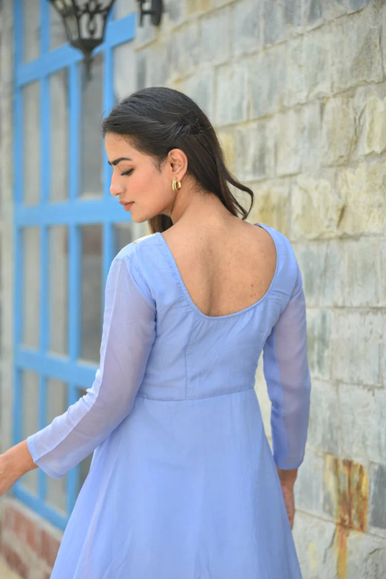 Baby Blue Asymmetrical Dress - Luxury Fashion by Saroj Jain - View 10