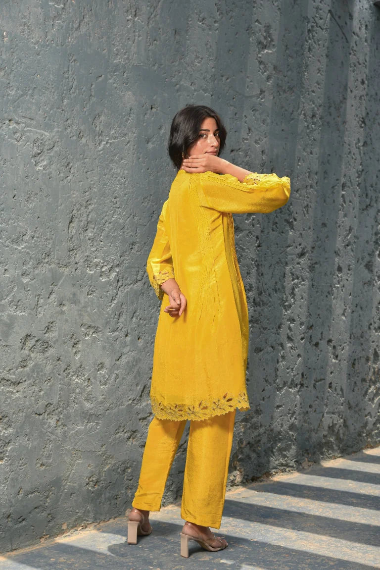Daffodil Yellow Zari Silk Kurta Set