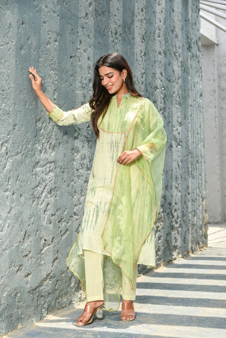 Green Shibori Kurta Set