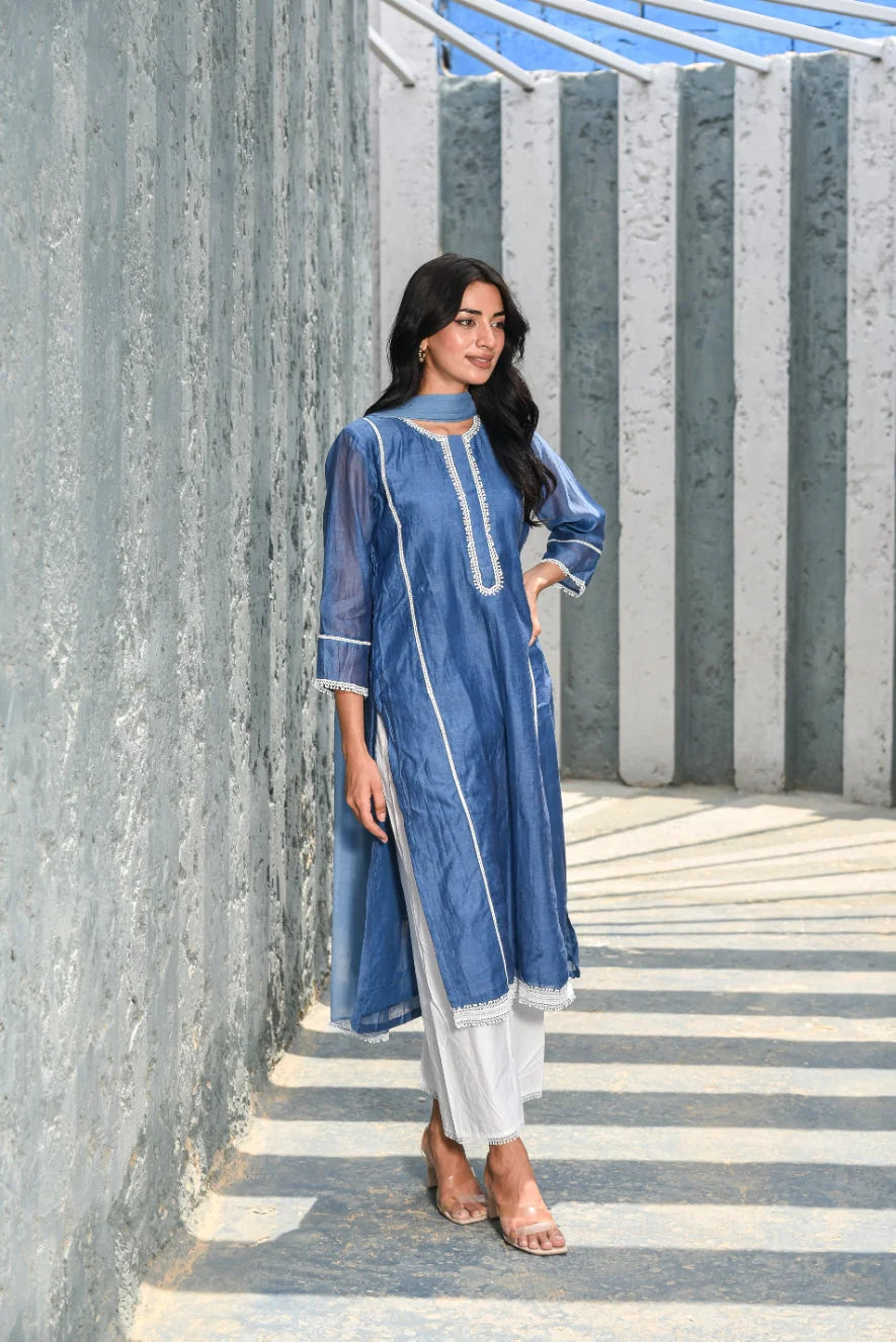 Steel Blue Chanderi Kurta Set