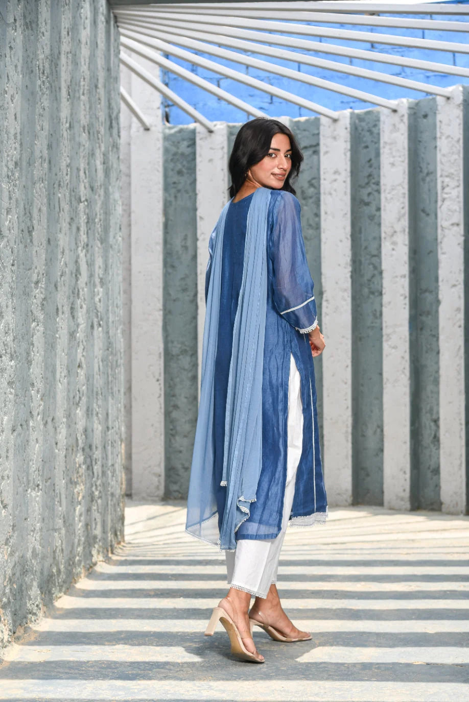 Steel Blue Chanderi Kurta Set