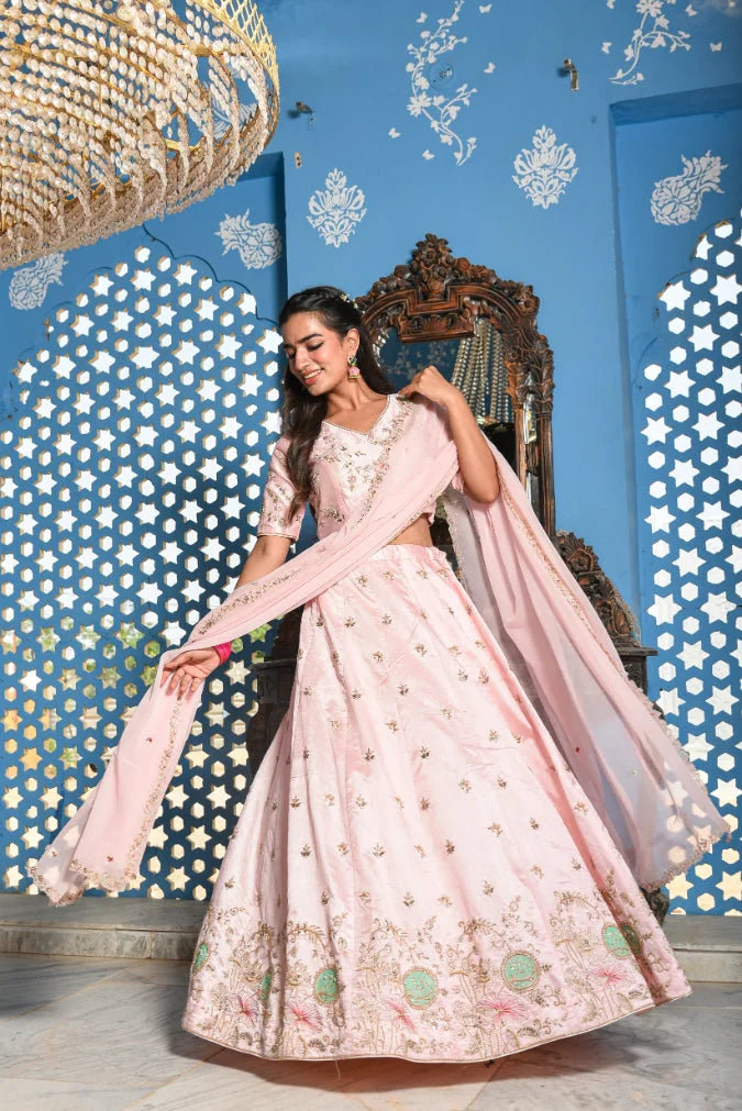 Blush Pink Heavy Embroidery Lehenga Set - Luxury Fashion by Saroj Jain - View 3