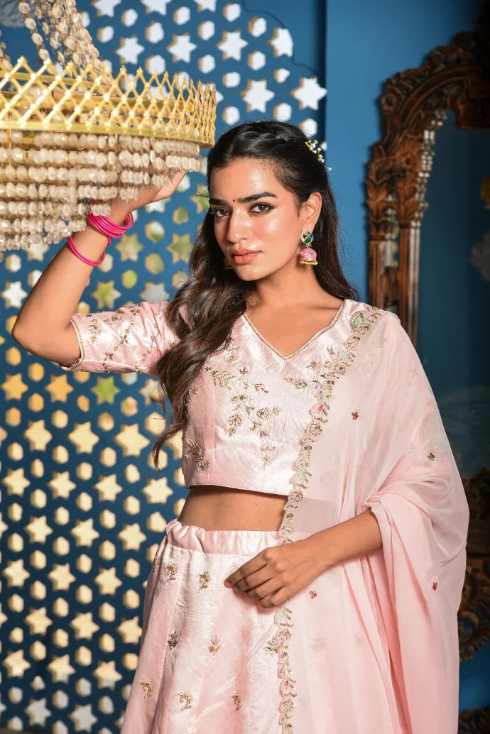 Blush Pink Heavy Embroidery Lehenga Set - Luxury Fashion by Saroj Jain - View 4