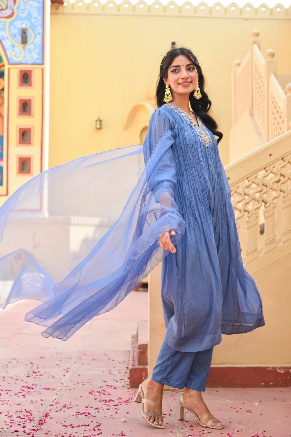 Marine Blue Chanderi Silk Kurta Set
