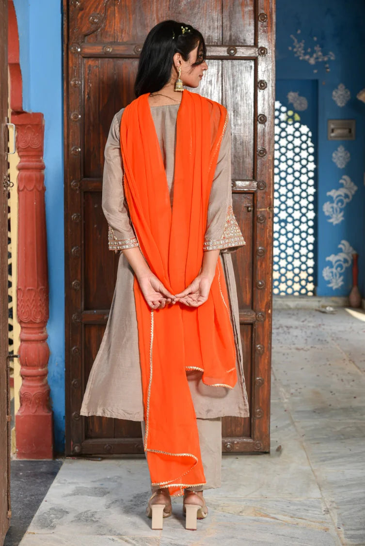 Taupe Grey Straight Kurta Set