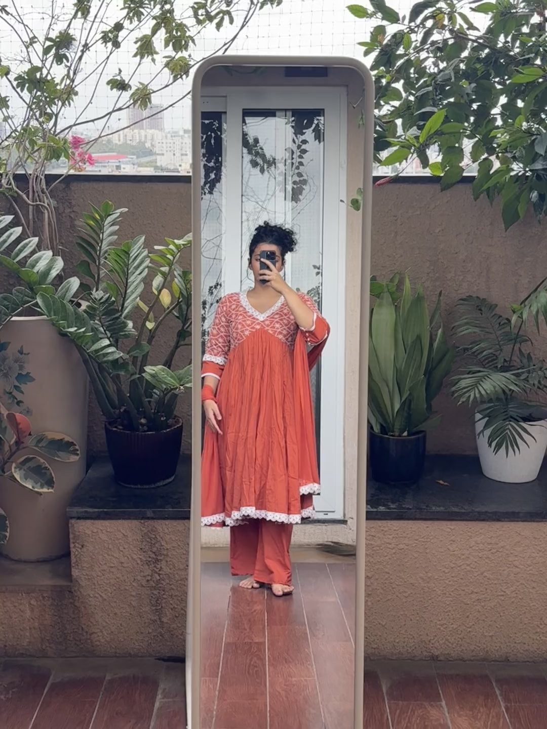 Saroj Jain Terracotta Rust Red Lucknowi Chikankari Anarkali Gown Video