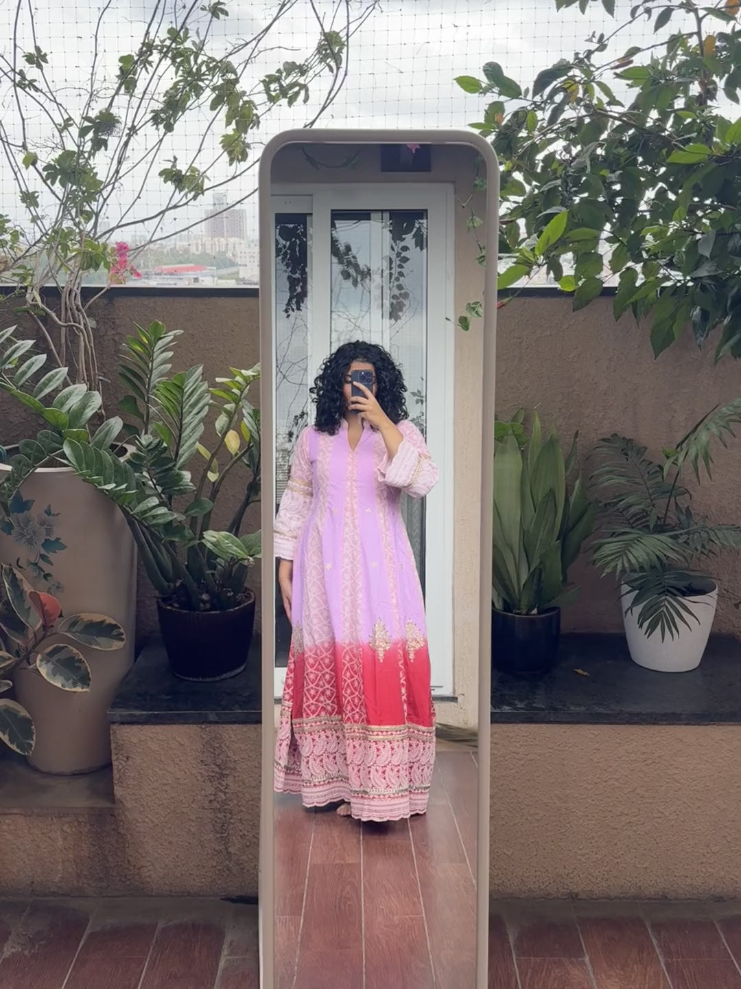 Saroj Jain Ombre Lavender Pink and Crimson Red Lucknowi Chikankari Anarkali Gown Video