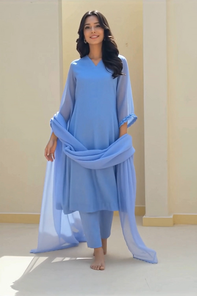 Ice Blue Mukesh Work A-line Kurta Set