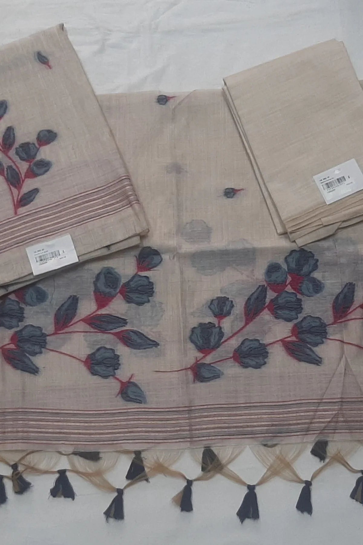 Saroj Jain Woven Floral Design Chanderi Cotton Kurta Set Material (3-Piece)